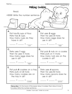 Kindergarten level addition and subtraction word problems 